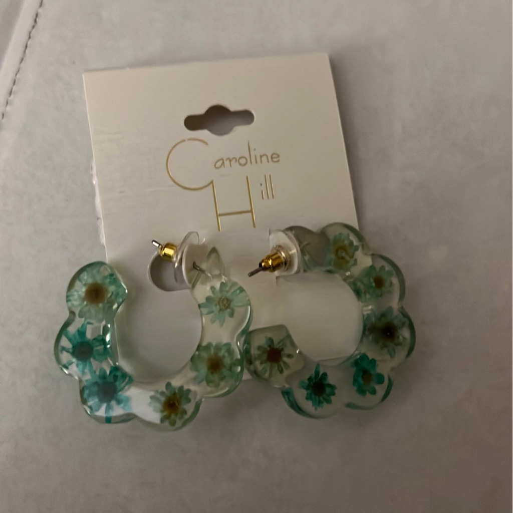 Caroline Hill Clear Acrylic And Blue Floral Demi Hoop Earrings